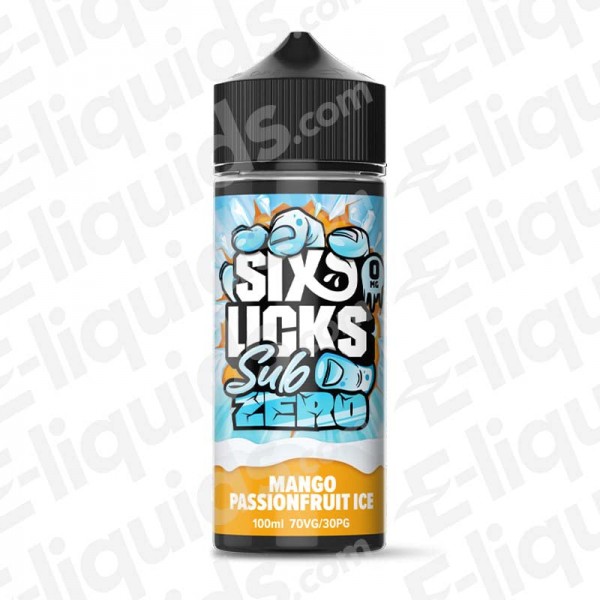 Mango Passionfruit Ice Shortfill E-liquid by Six Licks Sub Zero