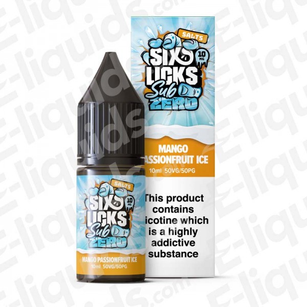 Mango Passionfruit Ice Nic Salt E-liquid by Six Licks Sub Zero